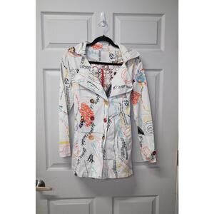 00's Christian Lacroix Text Abstract AOP Mac Coat